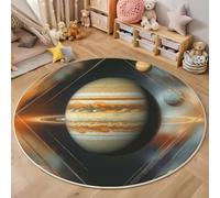How Fantastical The Future Is Round Area Rug 60cm, Washable Non-Slip Indoor Decor Brownish White Circle Rug, Soft Non-Shed Lightweight Space Jupiter Print Carpet, for Bedroom Nursery Playroom Entryway