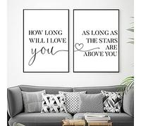 How Long Will I Love you Posters and Prints Couple Quotes Heart Art Canvas Painting Nordic Nursery Wall Pictures Decor 40x60cmx2Pcs Frameless
