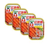 How Mama Braised Eel in Brown Sauce, Taiwan Imported Canned Seafood, Ready-to-Eat Oriental Side Dish, No Added Preservatives, Easy Open Can, 100g, Pack of 4