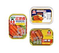 How Mama Braised Eel in Dressing Sauce, Mixed Flavour, 3 Cans, 100g Each, Taiwan Imported Canned Seafood, No Added Preservatives, Ready to Eat Oriental Side Dish