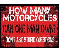 How Many Motorcycles can one man own funny retro metal garage sign/plaque gift for motorcycle enthusiast man cave shed (8" x 6")