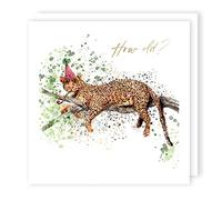 How Old? Party Cheetah Watercolour Birthday Greeting Card Animal Trail Cards