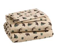 How Plumb Aubrie Home Accents Cozy Cabin 4-Piece King Microfiber Bedding Sheet Set with Deep Pockets Rustic Patchwork Plaid Deer, Brown Tan Green