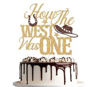 How The West Was One Cake Topper, Cowboy Cowgirl 1st Birthday Cake Decorations, My 1st Rodeo, Western First Birthday Party Decorations (Gold Glitter)