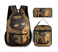 How to Be A Cool Cat 3PCS Backpack Set Bento Bag Pen Case Portable Large Daypacks