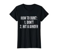 How to Bunt, Hit a Dinger Funny Baseball Player Home Run Fun Value Graphic T-Shirt, Women, Black, L