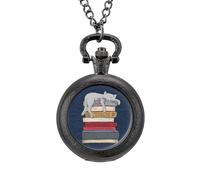 How to Chill Li.ke A Cat Vintage Pocket Watch Alloy Pendant Watches Necklace Gift for Men Women Black-Style