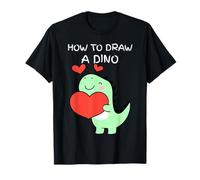 How To Draw A Dino Cute Cartoon Dinosaur Holding a Heart T-Shirt