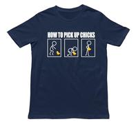 How to Pick Up Chicks T Shirt,Funny Stick Figure Duck Meme Tee,Novelty Joke Apparel,Humorous Graphic Gift Top Navy