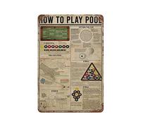How to Play POOL Metal Sign Retro Billiards Knowledge Tin Sheet Wall Decor Plaque, Billiard Teaching Metal Sign Opening Decor Gift 16x12 Inch