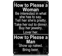 How To Please A Woman And A Man Metal Tin Signs Funny Vintage Tin Sign Wall Art Decor Iron Poster for Home Farmhouse Bar Cafe Pub Garage Man Cave Gifts 12 x 8 Inch