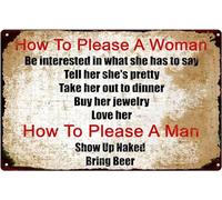 How To Please A Woman And A Man Tin Signs Hanging Funny Metal Sign Bar Decor Home Cafe Garage Man Cave DecorationTin Sign 8X12 Inches