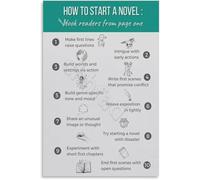 How to Start Writing A Novel Poster Fiction Guide Canvas Print for Authors Classroom Home Study Decor(Framed,08x12inch(20x30cm))