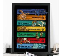 How to Train Your Dragon - Dragons and Names Colour List Poster Wall Art (White Frame, A2)