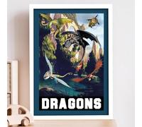 How to Train Your Dragon - Dragons Group Flying Poster Wall Art (Unframed, A4)