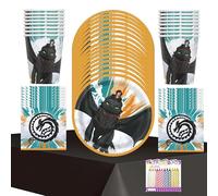 How to Train Your Dragon Party Supplies Pack for 16 Guests - 7" Dessert Plates, Luncheon Napkins, Cups & Table Cover, Includes Birthday Candles