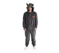 How To Train Your Dragon Toothless Grey Onesie | Long Sleeve Zip-up Cosy Fleece Loungewear with 3D Hood | Unisex Adult Costumes | Dreamworks Dragons Merch - Medium