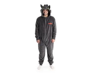 How To Train Your Dragon Toothless Grey Onesie | Long Sleeve Zip-up Cosy Fleece Loungewear with 3D Hood | Unisex Adult Costumes | Dreamworks Dragons Merch - Large