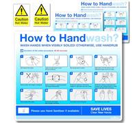 How to Wash Your Hands Sign & Caution Hot Water Stickers 5pcs Set