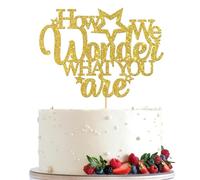 How We Wonder What You Are Cake Topper, Boy or Girl, Baby Sprinkle Decor,Twinkle Star Baby Shower Kids Birthday Wedding Party Cake Decorations Supplies Gold