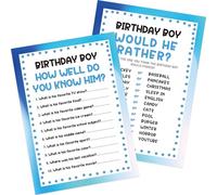 How Well Do You Know the Birthday Guy, Would He Rather, 2 Sides Printed Birthday Party Game-Set of 30, Questionnaire Cards, Bday Party Ideas-WKBB04