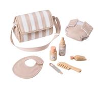 howa 29503 Doll's Changing Bag Stripes Doll Accessories with 7-Piece | Doll accessories changing bag for dolls with nappy, bib, dummy bottle, comb, cream tube, powder box, thermometer