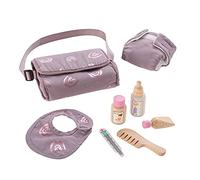 howa Doll Changing Bag, incl. 7-piece accessory set 29502 | Doll accessory in a mauve color featuring a shiny rainbow print; includes a diaper, bib, and other care accessories.
