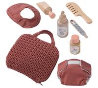 howa Doll Changing Bag with Accessories 2970 | Modern toy changing bag with bottle, diaper, bib, comb, and care accessories.