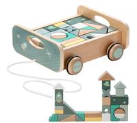 howa Pull Along Car with 25 Wooden Building Blocks Made of Beech, Baby Toy, Pull-Along Toy, Wooden Building Blocks, Pull Toy from 1 Year, Baby Toy 6018