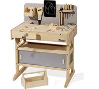 howa solid wood children's workbench with 32-piece tool set 4900 | XXL children's workbench with tool box and tools; made of hardwood; adjustable working height from 58 to 73 cm.