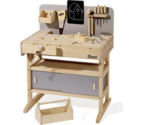 howa Solid Wooden Kids Workbench - Large Childrens Workbench with Toolbox & 32 Realistic Tools, Aadjustable working height, Stable, with Vice, Tool Rail, Storage Space 4900
