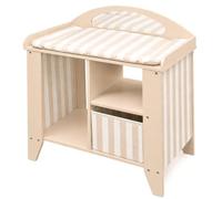 howa Stripes 27403 Doll's Changing Table Wooden | Changing table for dolls up to 48 m with cushion, basket and hanger, doll furniture beige with striped textiles