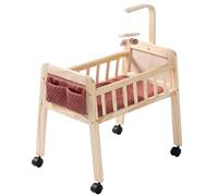 howa Wooden Doll's Bed - Doll Furniture for Dolls up to 50 cm Grace 2170 | Toy doll's bed with wheels, mobile, mattress, blanket, and fabric pocket