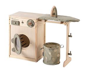howa Wooden Kids Washing Machine "Lucky" with Clothesline, Ironing Board, Laundry Basket and Iron 48142
