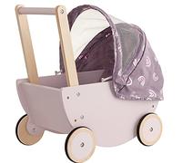 howa Wooden Rainbow Doll's Pram with Foldable Canopy 25502 | Toy doll's pram with foldable canopy, incl. mattress & blanket; mauve fabric with shiny rainbows; for dolls up to 50 cm.