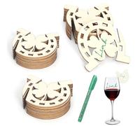 HOWAB Pack of 25 Wooden Glass Markers, Glass Markers, Drinking Glasses, Four Leaf Clover and Horseshoe DIY Wine Markers, Suitable for Weddings, Farewell to Colleagues Decoration