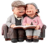 HOWADE Loving Elderly Couple Figurines, Love Lasts Resin Figurine, Grandparents Couples Life Decorative Statue Ornaments for Wedding Anniversary Home Birthday (Reading Style), Multicolor