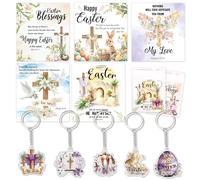 HOWAF 10 Sets Christian Easter Cards with Keychain, Religious Easter Cards Acrylic Keychain for Easters Party Supplies