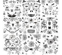 HOWAF 10 Sheets Scary Halloween Face Temporary Tattoos for Women Men, 3D Witch Zombie Makeup Kit Bat Spider Web Tattoos For Adults Halloween Costume Day of the Dead Makeup Face Tattoos