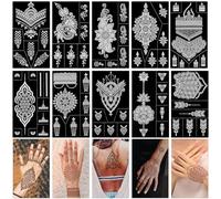 HOWAF 10 Tattoo Stencils Kit for Women, Glitter Tattoo Stencils Reusable Body Art Temporary Tattoos Stencils Indian Flower Lace Tattoo Stencil Paper for Hand Finger Temporary Tattoos for Women Girls
