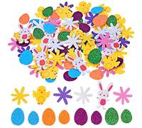 HOWAF 100pcs Glitter Easter Foam Stickers for Kids, Chrome Finish, EVA Foam Material, Festive Style, Glitter Color, Easter Egg Pattern, Indoor/Outdoor Use, Stickers