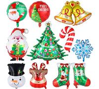 HOWAF 10PCS Christmas Decorations Balloons, Merry Christmas Balloons Xmas Tree Santa Claus Snowman Candy Cane Foil Balloon for New Year Xmas Party Decorations
