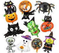 HOWAF 10PCS Halloween Balloons, Pumpkin Balloons Spider Web Bat Witch Ghost Foil Balloon for Happy Halloween Decorations