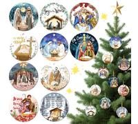 HOWAF 10PCS Nativity Scene Ornaments, Religious Christmas Ornaments for Xmas Tree Decorations, O Holy Night Hanging Ornament for Christian Xmas Holiday Party Gifts, Jesus Born Plaque Keepsake, Acrylic