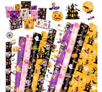 HOWAF 12 Halloween Wrapping Paper Sheet, Spooky Pumpkin Wrapping Paper for DIY Gift Wrap Halloween Craft Day of The Dead, Dia De Los Muertos, Birthday, Mixed Colors
