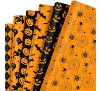 HOWAF 12 Halloween Wrapping Paper Sheet, Spooky Pumpkin Wrapping Paper for DIY Gift Wrap Halloween Craft Day Of The Dead, Dia De Los Muertos, Birthday, Orange and Black