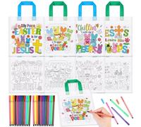 HOWAF 12 PCS Easter Bunny Peeps Coloring Goodie Bags, Color Your Own Easter Bags Rabbit Bunny DIY Graffiti Non-Woven Bag Egg Hunt Tote Bag, Spring Crafts Favors, Jesus Peeps Coloring Supplies, C