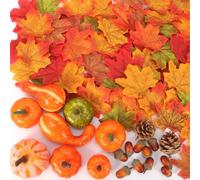 HOWAF 120pcs Artificial Pumpkins Decorations Artificial Autumn Leaves Set, Fake Autumn Leaves, Mini Fake Pumpkins,Pine Cones,Acorns,autumn Decorations Home Fall Decor Harvest Thanksgiving decorations