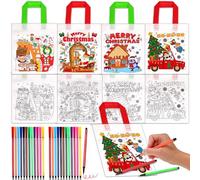 HOWAF 12PCS Colour Your Own Christmas Bags, Coloring Christmas Party Bag DIY Graffiti Gift Bags, Non-Woven Xmas Gift Bag for New Year Xmas Crafts Gifts, B