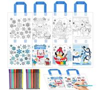 HOWAF 12PCS Colour Your Own Christmas Bags, Coloring Snowflake Christmas Party Bag DIY Graffiti Gift Bags, Non-Woven Xmas Gift Bag & 24 Pens for Xmas Crafts Gifts, Winter Party Decorations, C